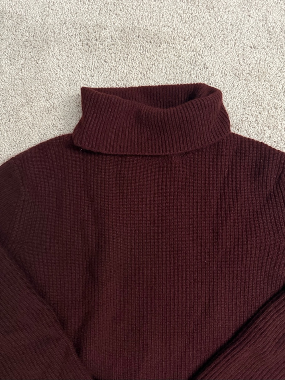 Quince Cashmere Cozy Ribbed Turtleneck Sweater - Deep Wine - Picture 2 of 4
